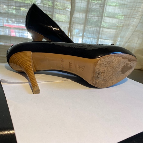 Louis Vuitton open toe brown leather pumps Damier cube heels 36.5 dice sandals - Picture 8 of 9